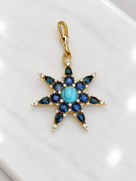 Turkuaz ve Safir Taşlı Yıldız Kolye Ucu